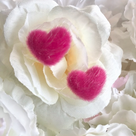Barbie Pink Fuzzy Heart Stud Earrings NWT - Picture 3 of 5